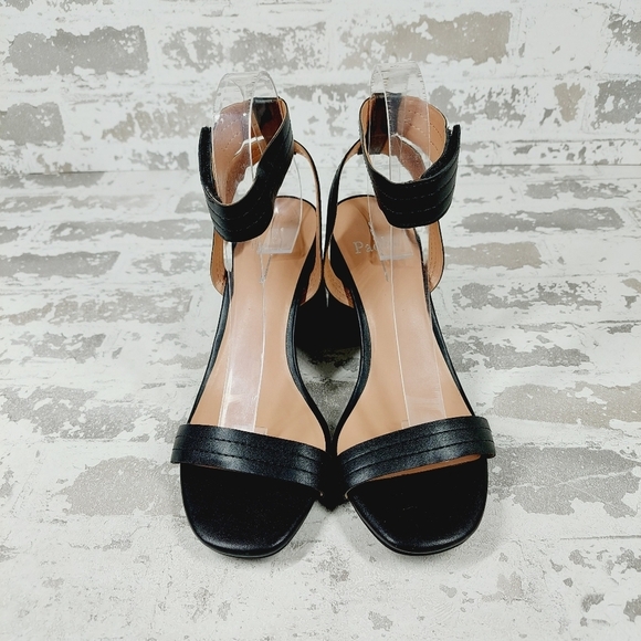 New Linea Paolo Emmie Black Faux Leather Block Heel Ankle Strap Sandals T500 - Picture 3 of 12